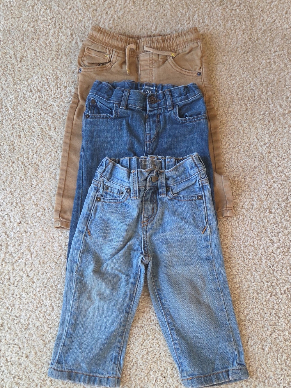 The Children's Place Light & Dark Blue Denim and Tan Kids Jeans Trio